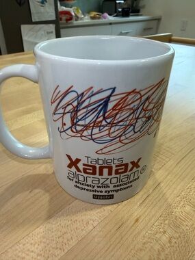 Xanax Rare White Ceramic Mug with Scribble Design